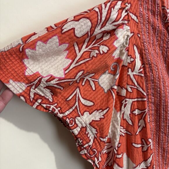 Women's Flutter Short Sleeve Top Shirt Knox Rose Orange Floral XXL Boho Colorful - Picture 4 of 10